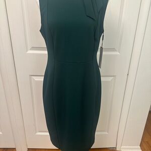 NWT Elegant Calvin Klein Dark Green Sleeveless Midi Dress Size 10